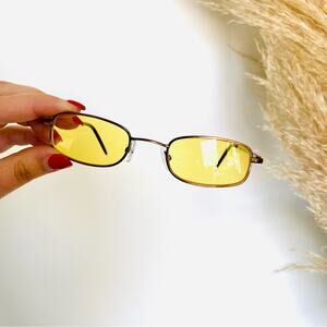 VINTAGE Y2K 90s Bronze Metal Square Yellow Mini Sunglasses Unisex Sunnies